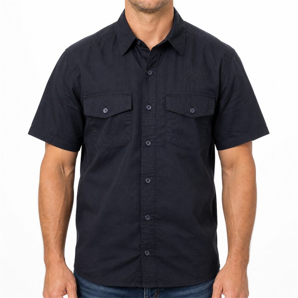 Harley-Davidson Shirt Mens Small Black Short Sleeve Button Up Biker Motorcycle